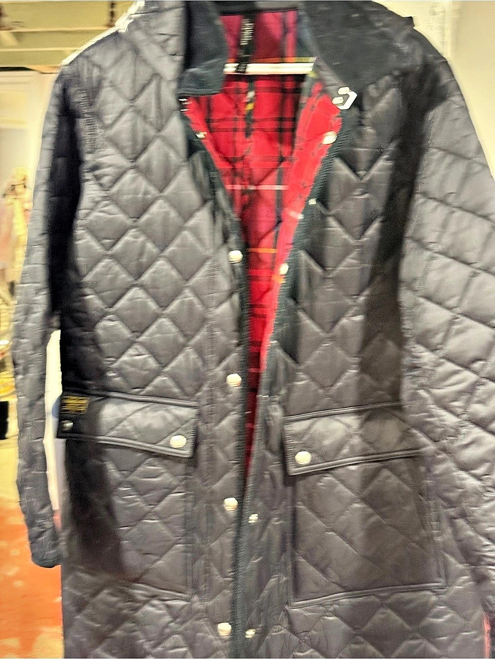 Polo Ralph Lauren Quilted Plaid-Lined Jacket in Black & Red Large Like New